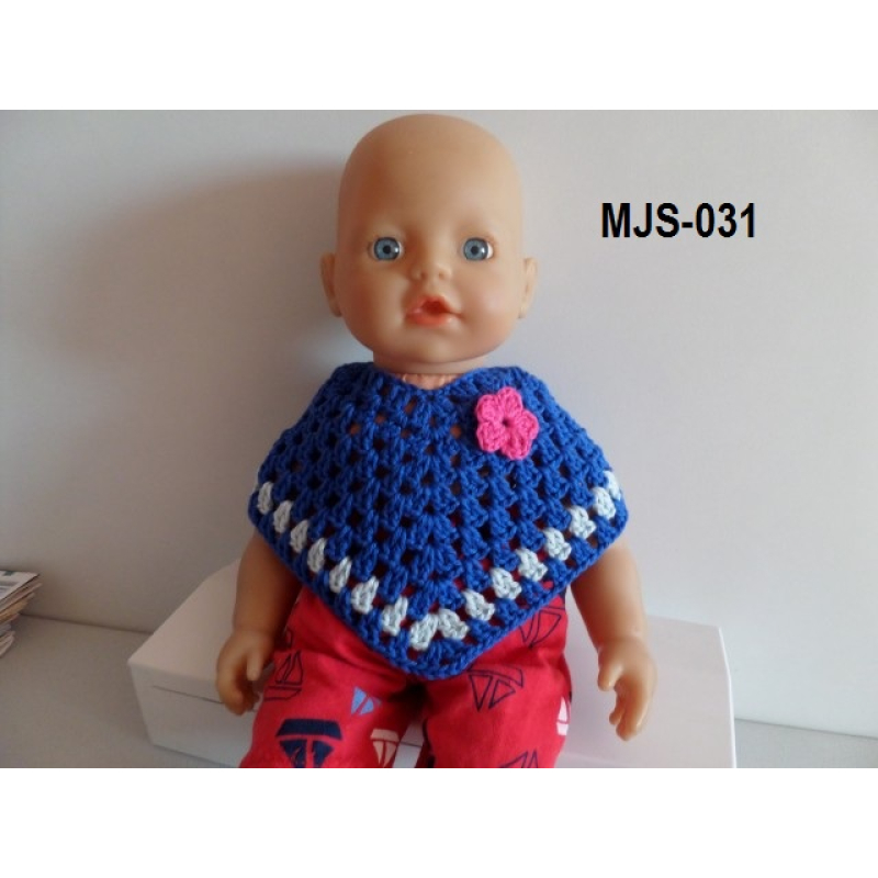Poncho gehaakt in kobalt blauw, kort model